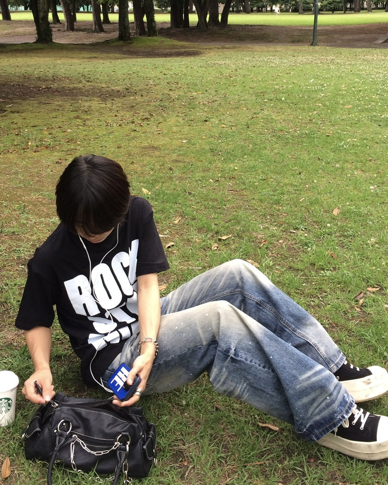 国際配送【RENOL】paint splatter wide denim pants