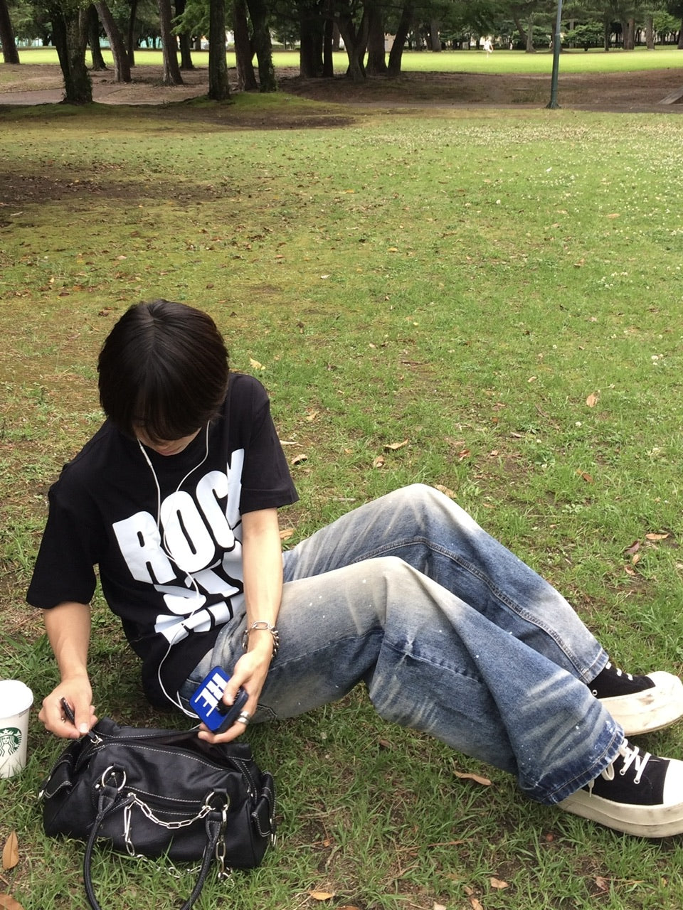 国際配送【RENOL】paint splatter wide denim pants