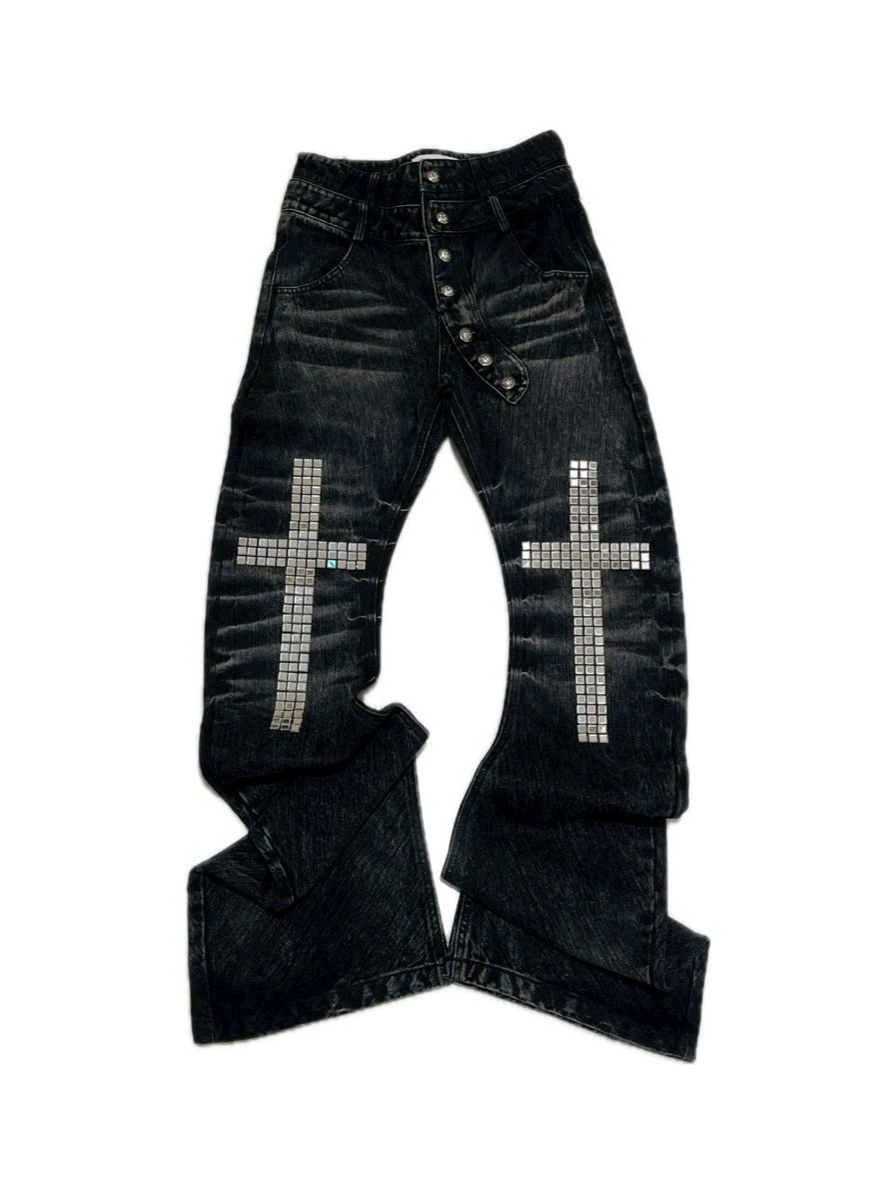 7/11 20:00発売　国際配送【BABY09】cross studs flare denim pants
