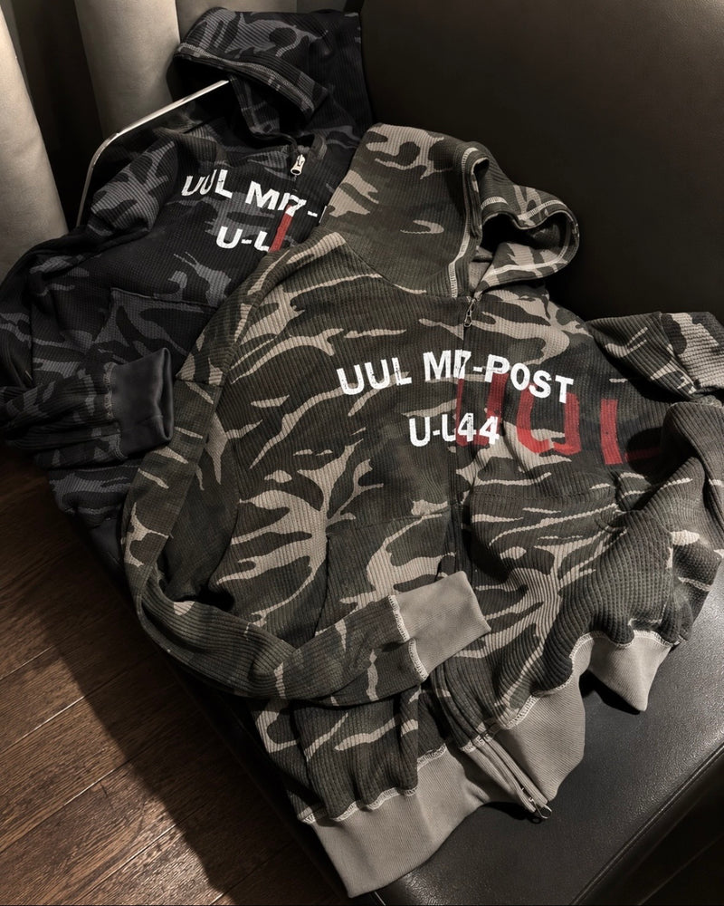 受注制【Never mind the XU】MILITARY CAMO THERMAL ZIP HOODIE (2color)