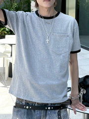 7/4 20:00発売 受注制【nmtc+】Washed Rivet Pocket Crop Slim Fit Tee (2color)