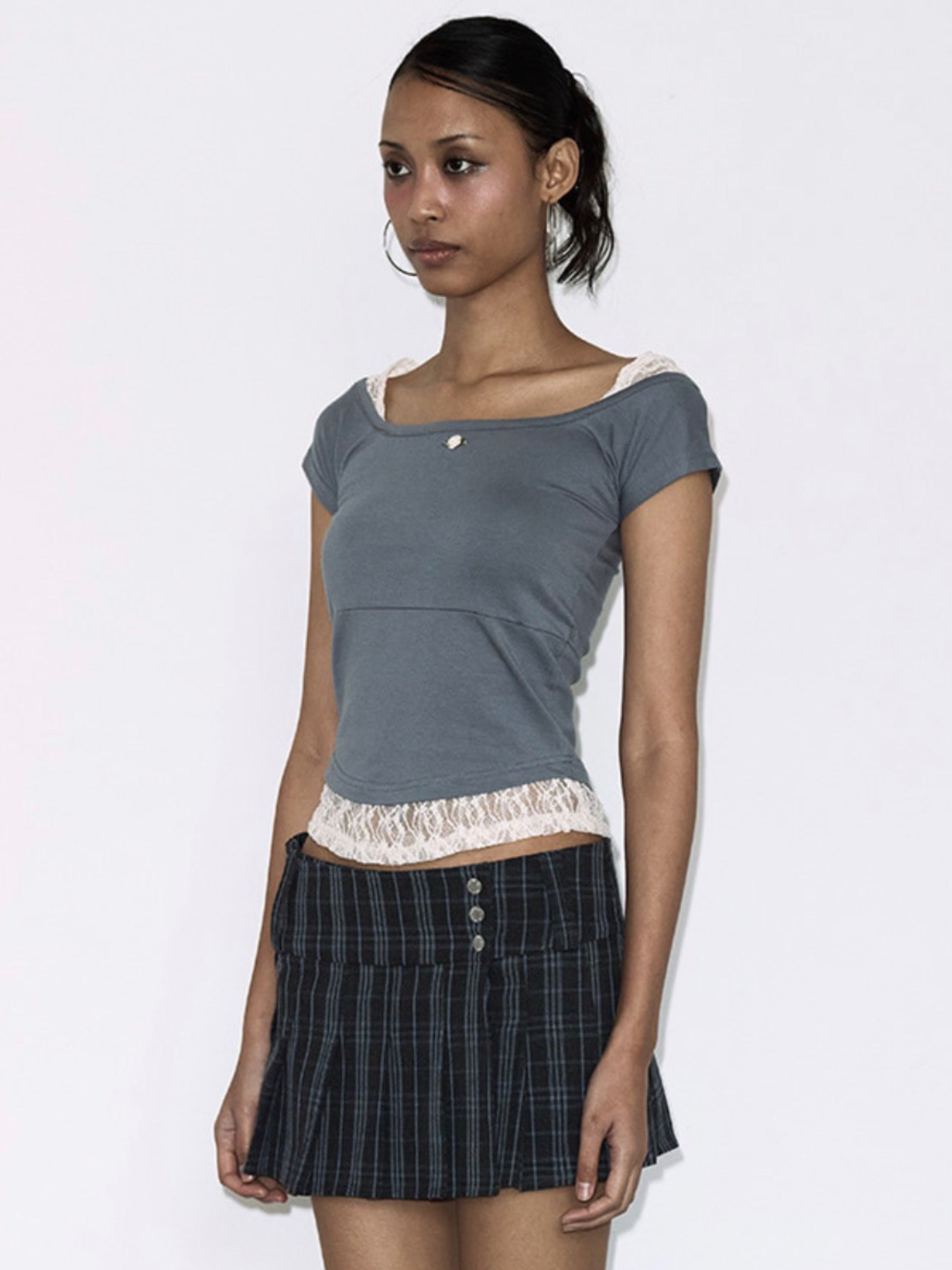 【FANCY CLUB】 LACE SQUARE NECK TOP