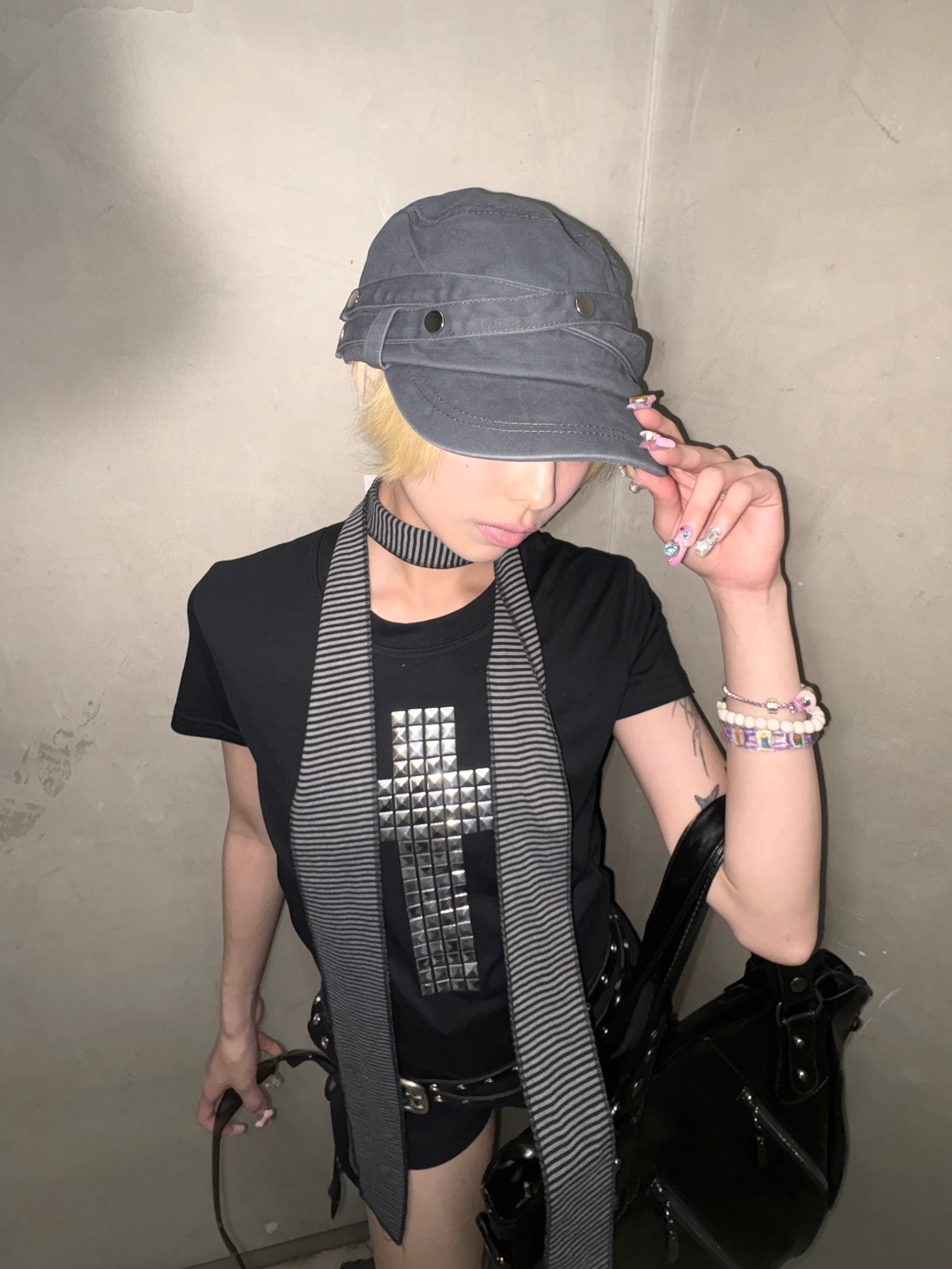 国際配送【Never mind the XU】double belt strap cap (2color)