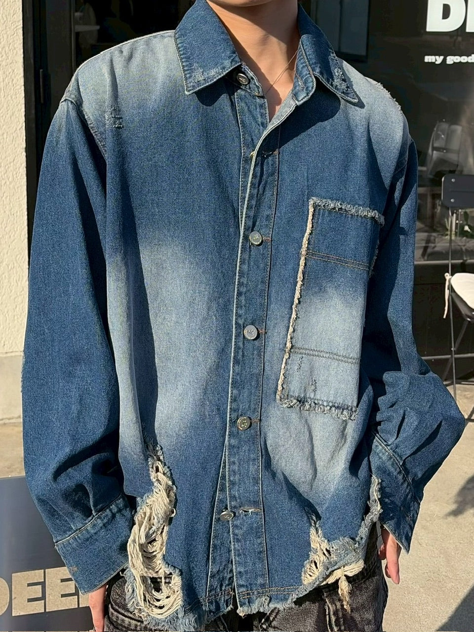受注制【LUV CODE】damage denim jacket (2color)
