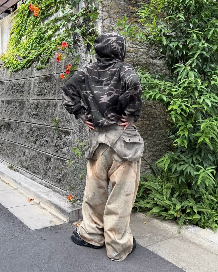 受注制【Never mind the XU】MILITARY CAMO THERMAL ZIP HOODIE (2color)