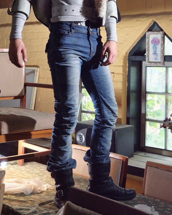 【LECYTO】Glitch Washed Curved Denim Pants