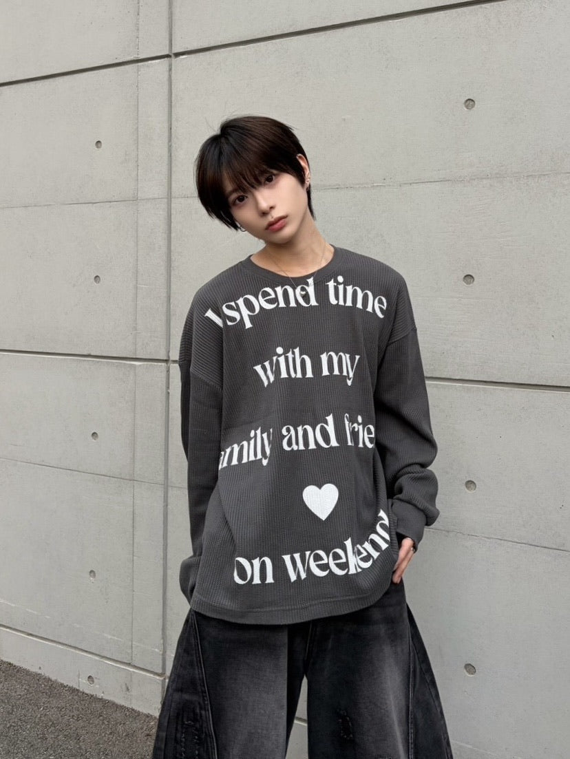 【LUV CODE】lettering waffle long sleeve tee