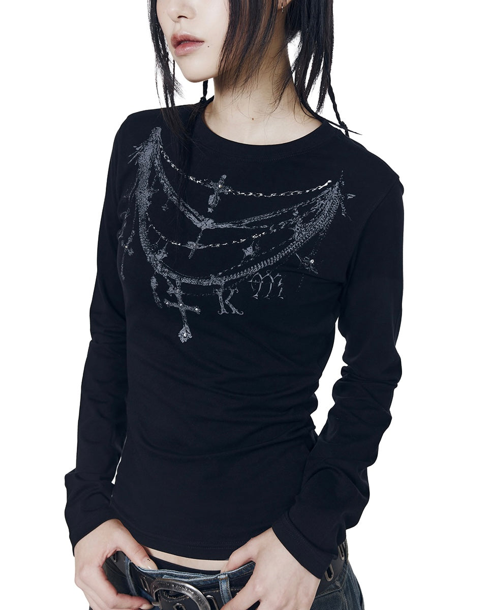 【AAKAM】Gothic Chain Printed Long Sleeve