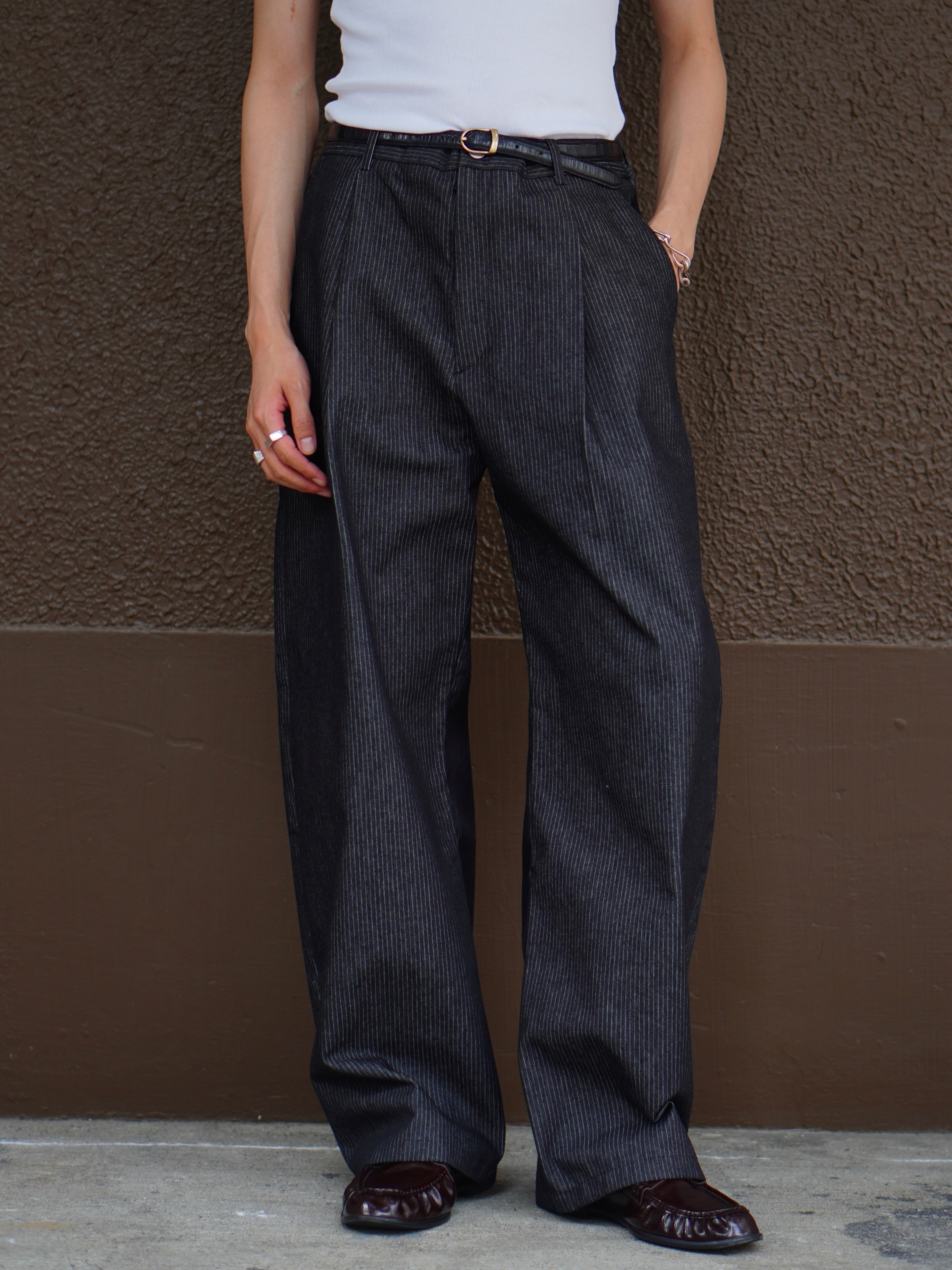 東京店WEB限定受注制【Chikashitsu +】stripe denim pants (2color)