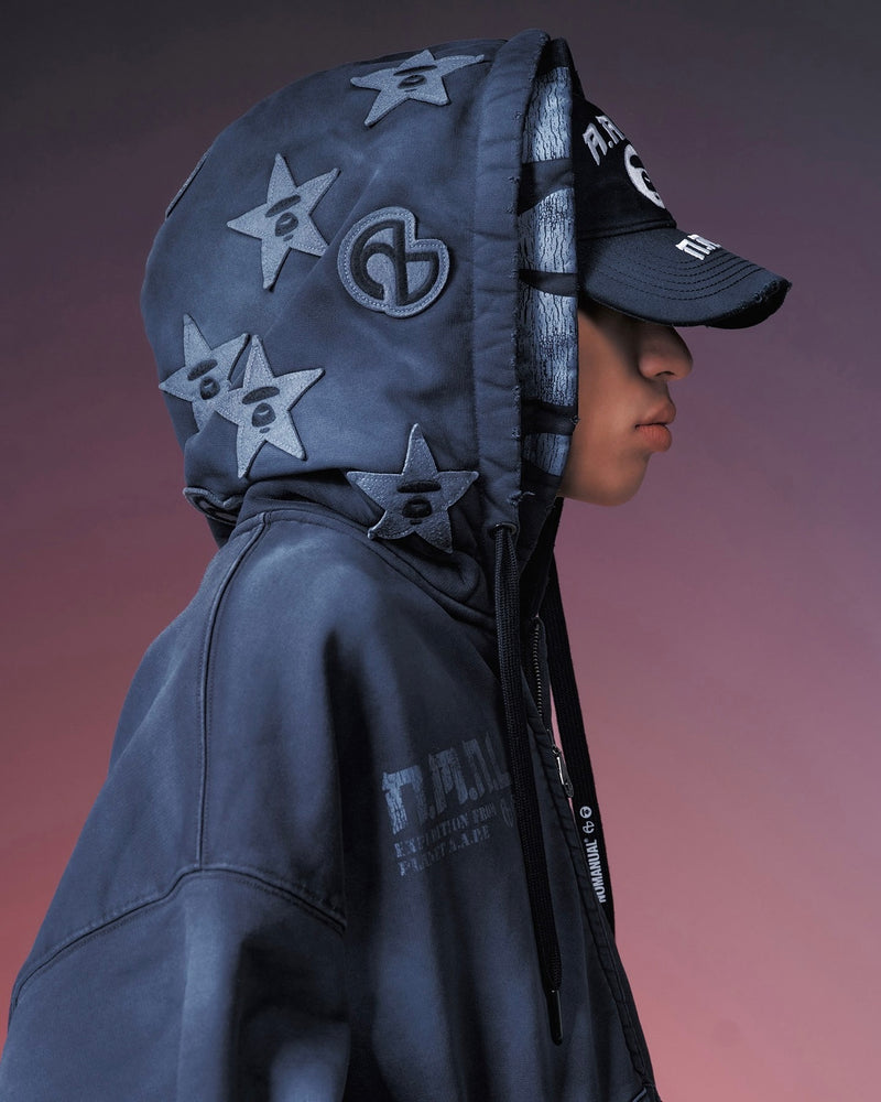 【NOMANUAL】AAPE X NMNL DOUBLE HOODED ZIP-UP(BLACK)