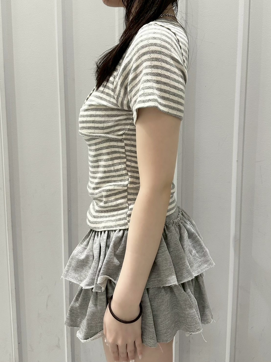 7/4 20:00発売 受注制【nmtc+】Stripe U-Neck Button Tee (2color)