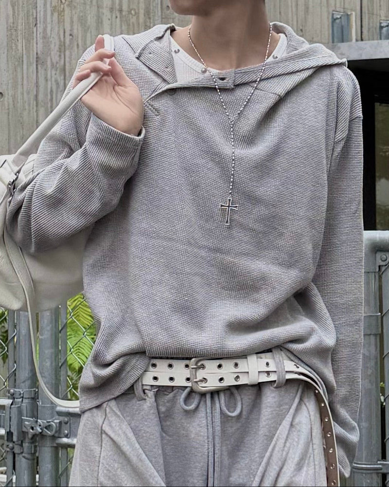 【nmtc+】Asymmetry button hood top (2color)