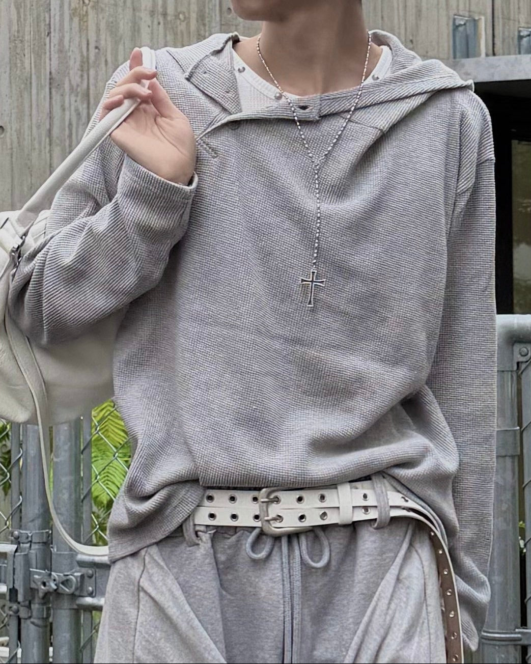 【nmtc+】Asymmetry button hood top (2color)