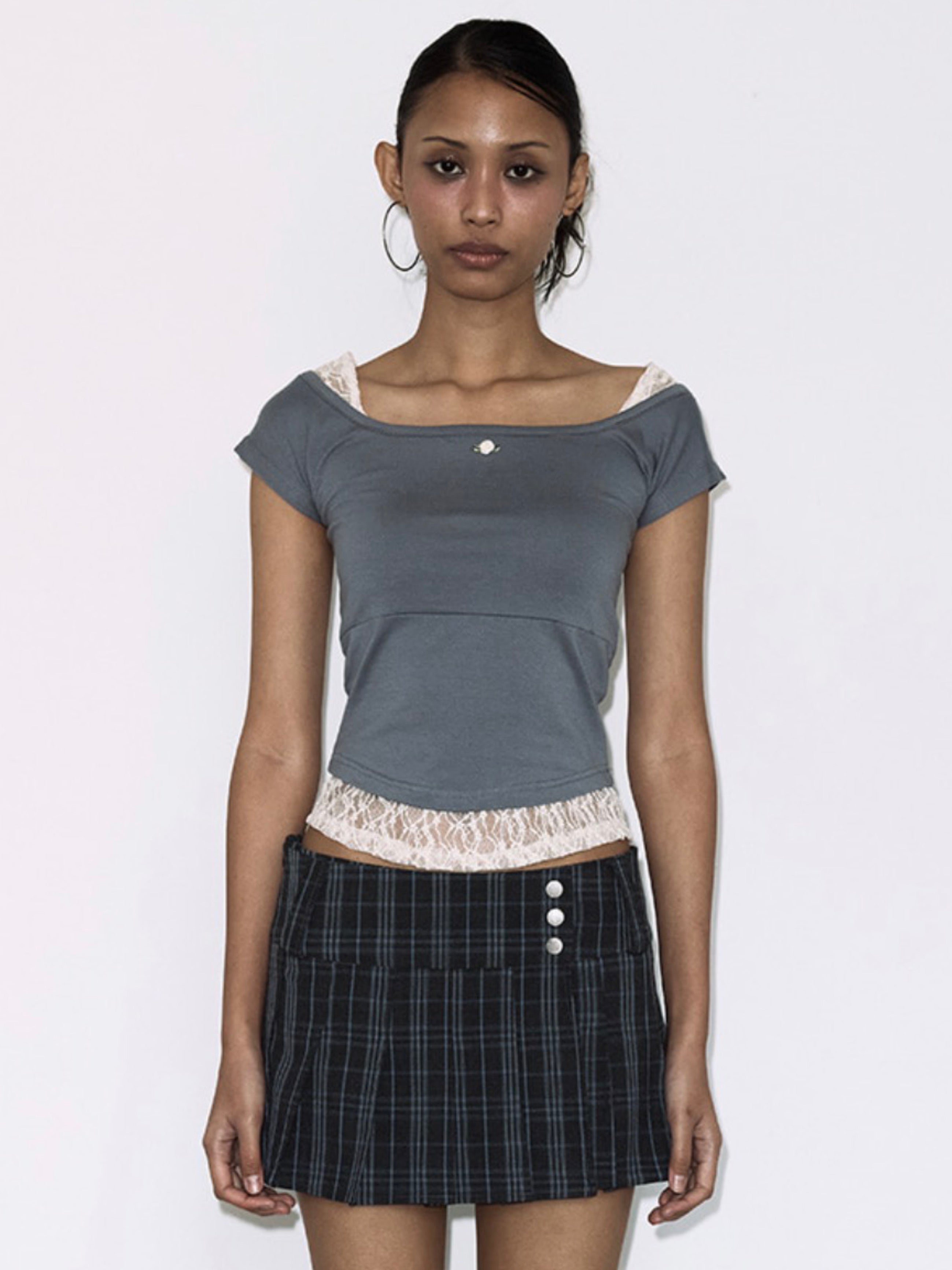 【FANCY CLUB】 LACE SQUARE NECK TOP