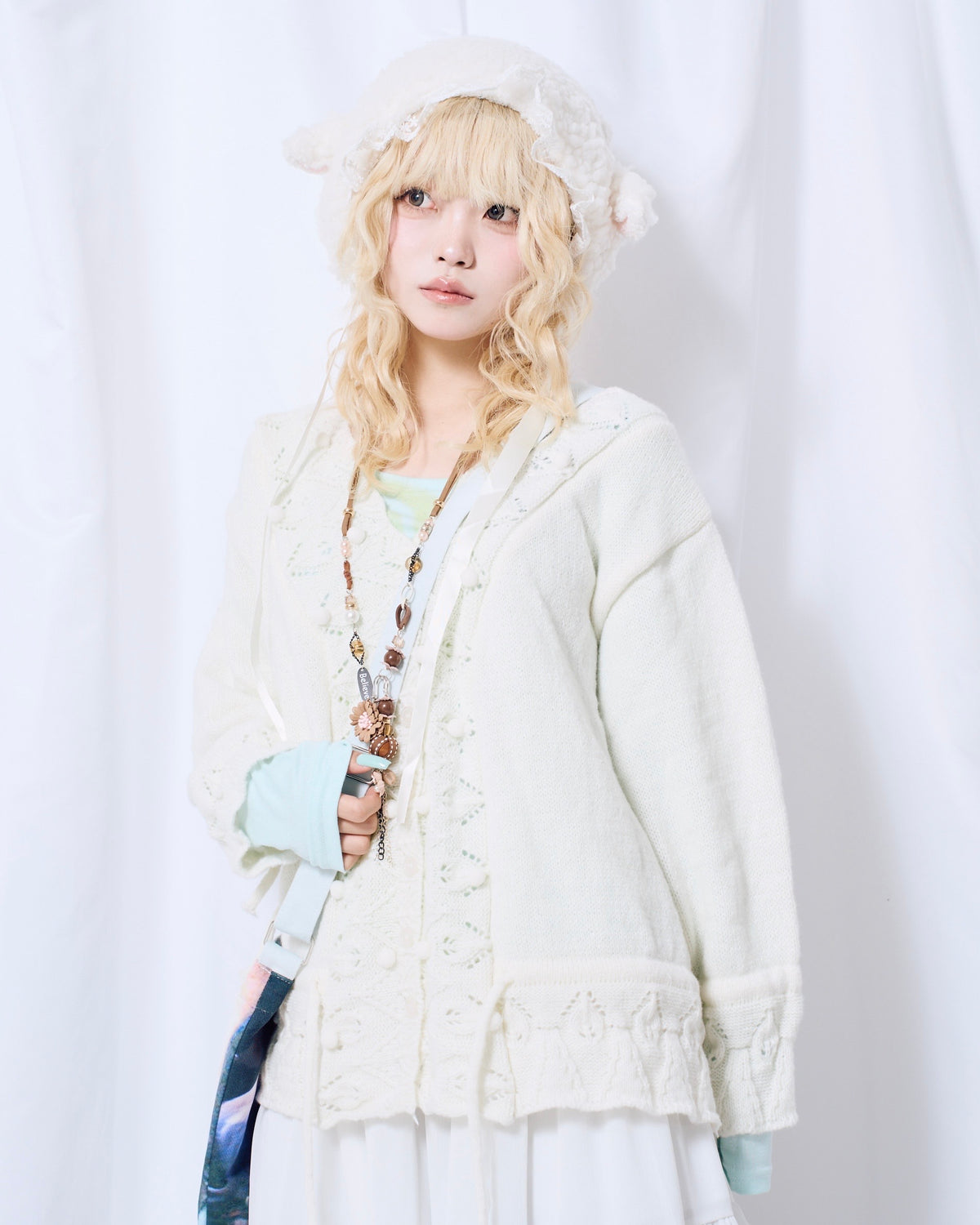 9/18 20:00 発売 国際配送【Nerd out XU】Cozy Vintage Gray Bubble Knit cardigan