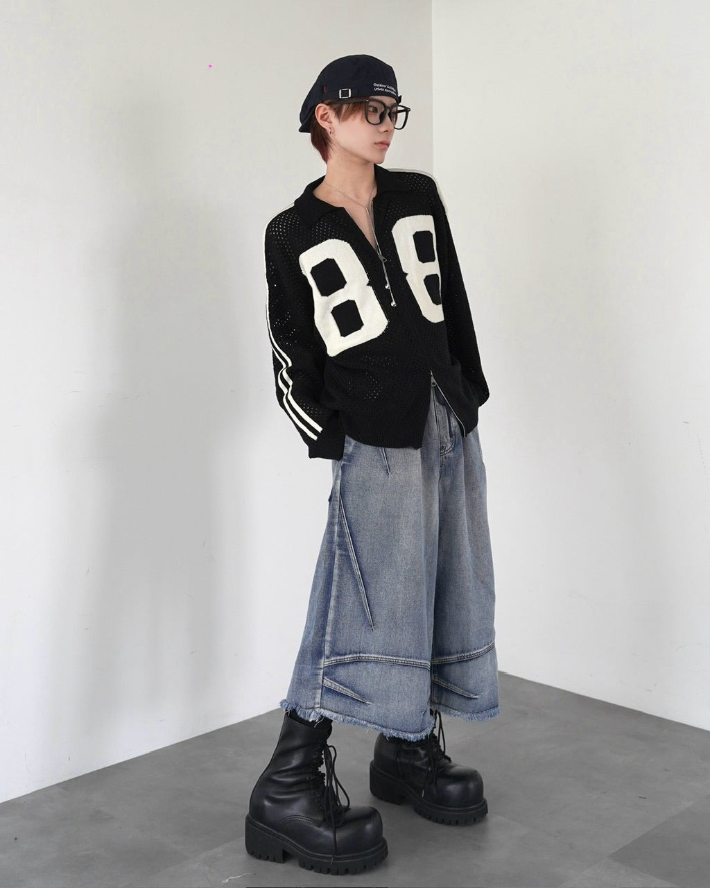 受注制【LUV CODE】mesh zip up knit (2color)