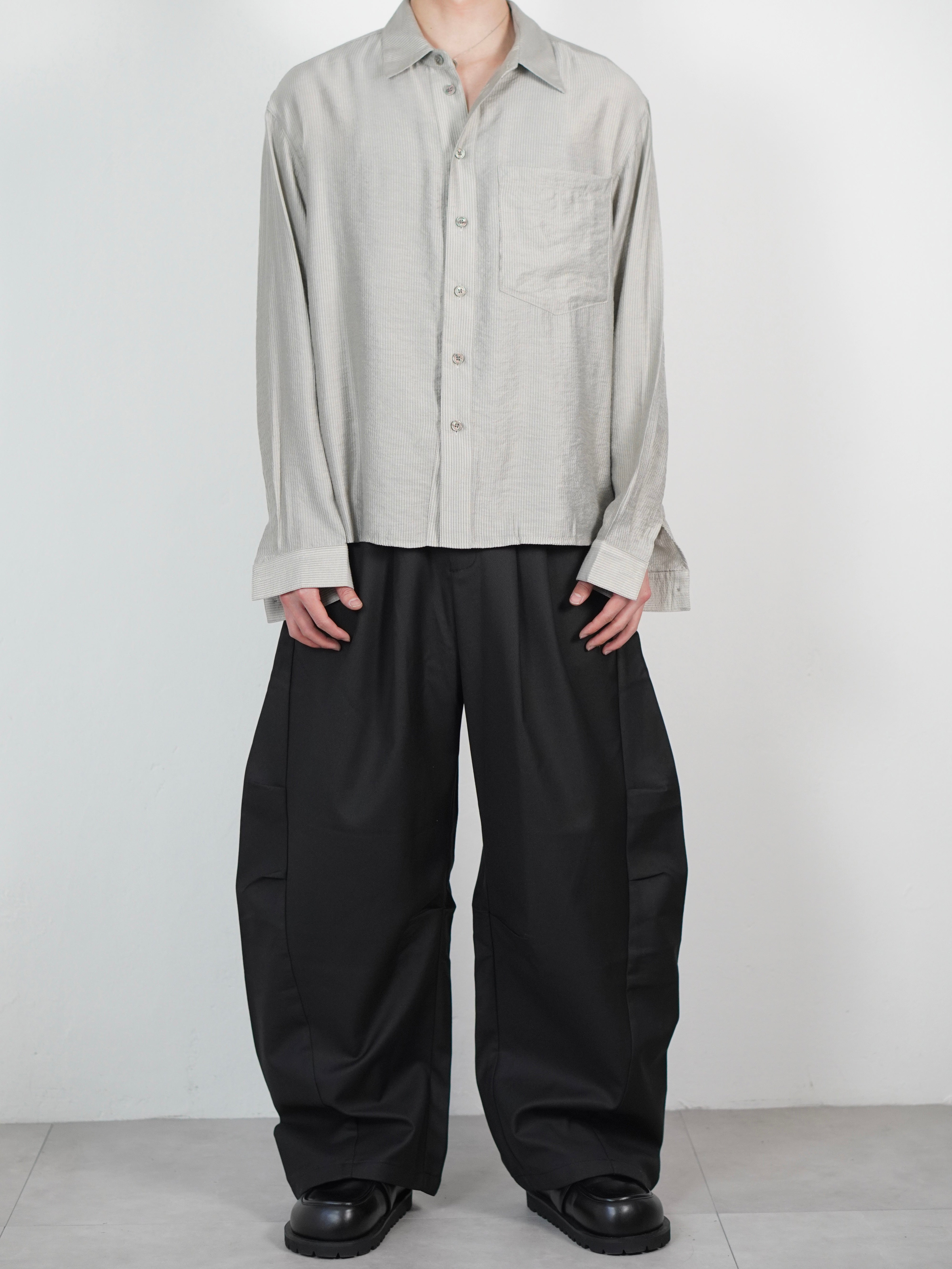 5/8 20:00 発売 受注制【Chikashitsu +】soft cropped stripe shirt (3color)
