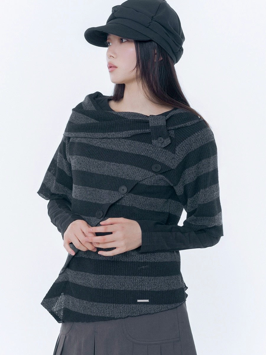 【Miseki seoul】Diagonal crochet knit top