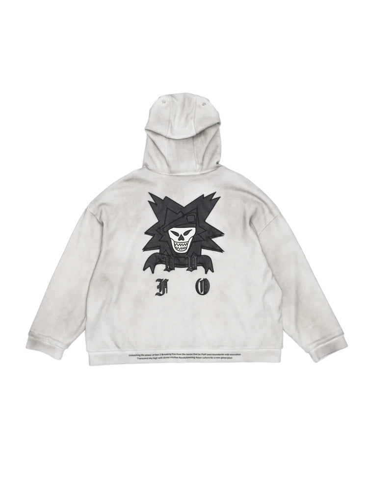 【F.V.V.O】Waffle Embroidered Mask Oversized Zip Hoodie