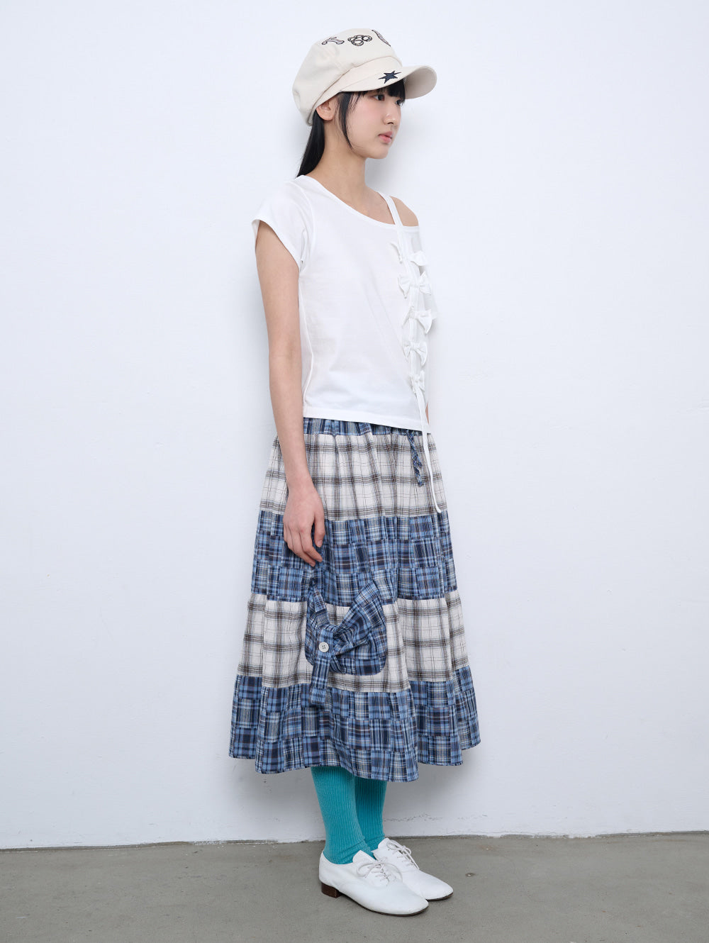 6/8 21:00発売【TUOMIO】RIBBON OFF SHOULDER T-SHIRT