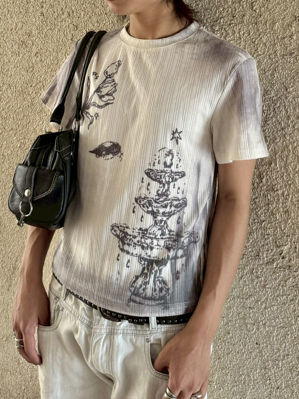 国際配送【RENOL】gradient graphic ribbed tee