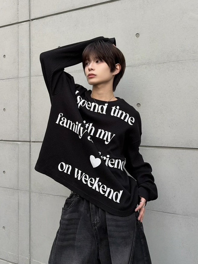 【LUV CODE】lettering waffle long sleeve tee