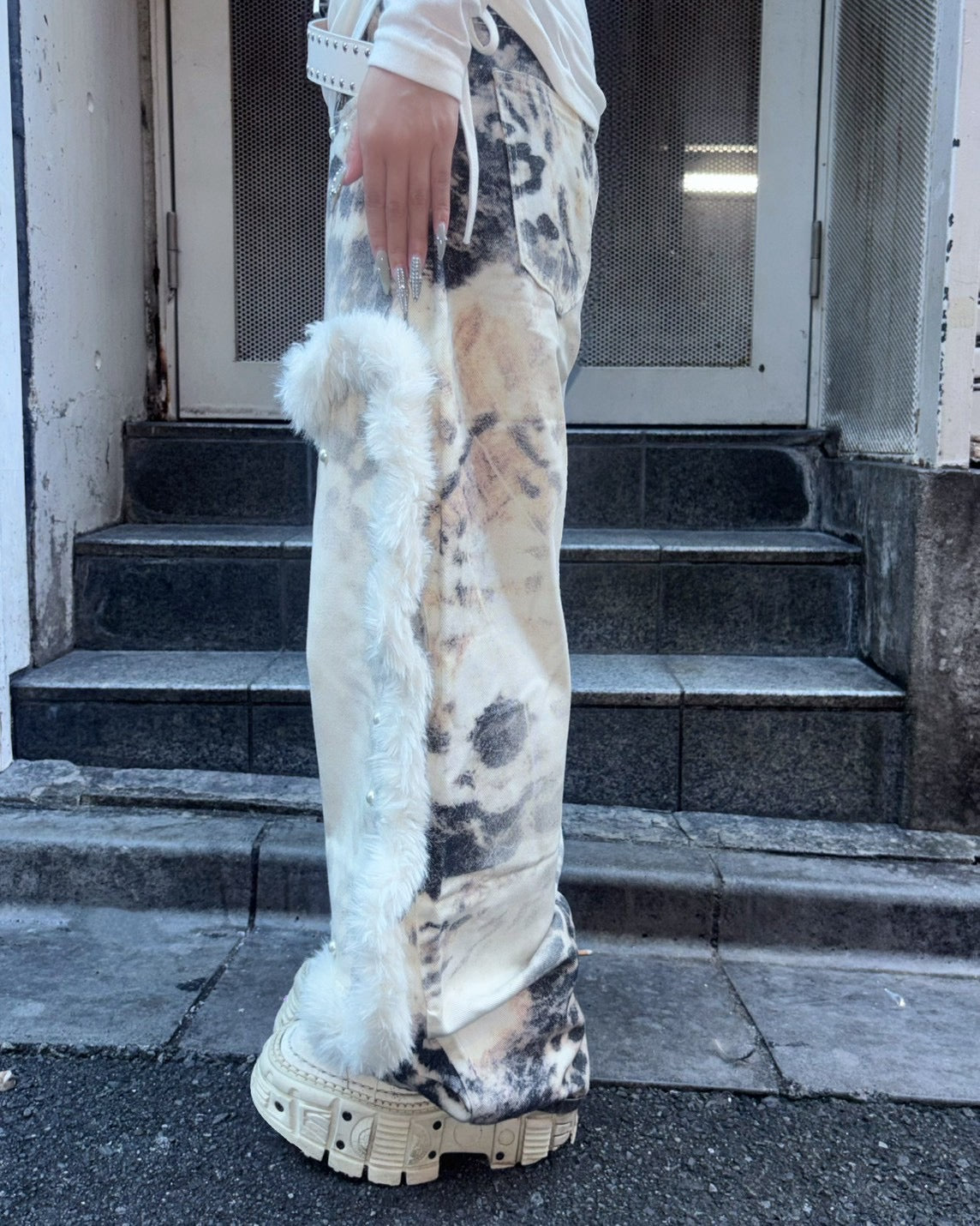 国際配送【BABY09】leopard fur patchwork pants