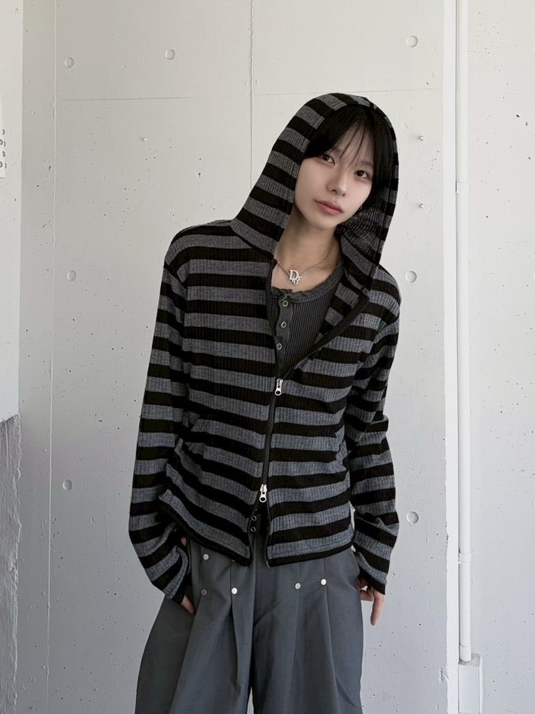 受注制【LUV CODE】stripe zip hoodie 2 (3color)