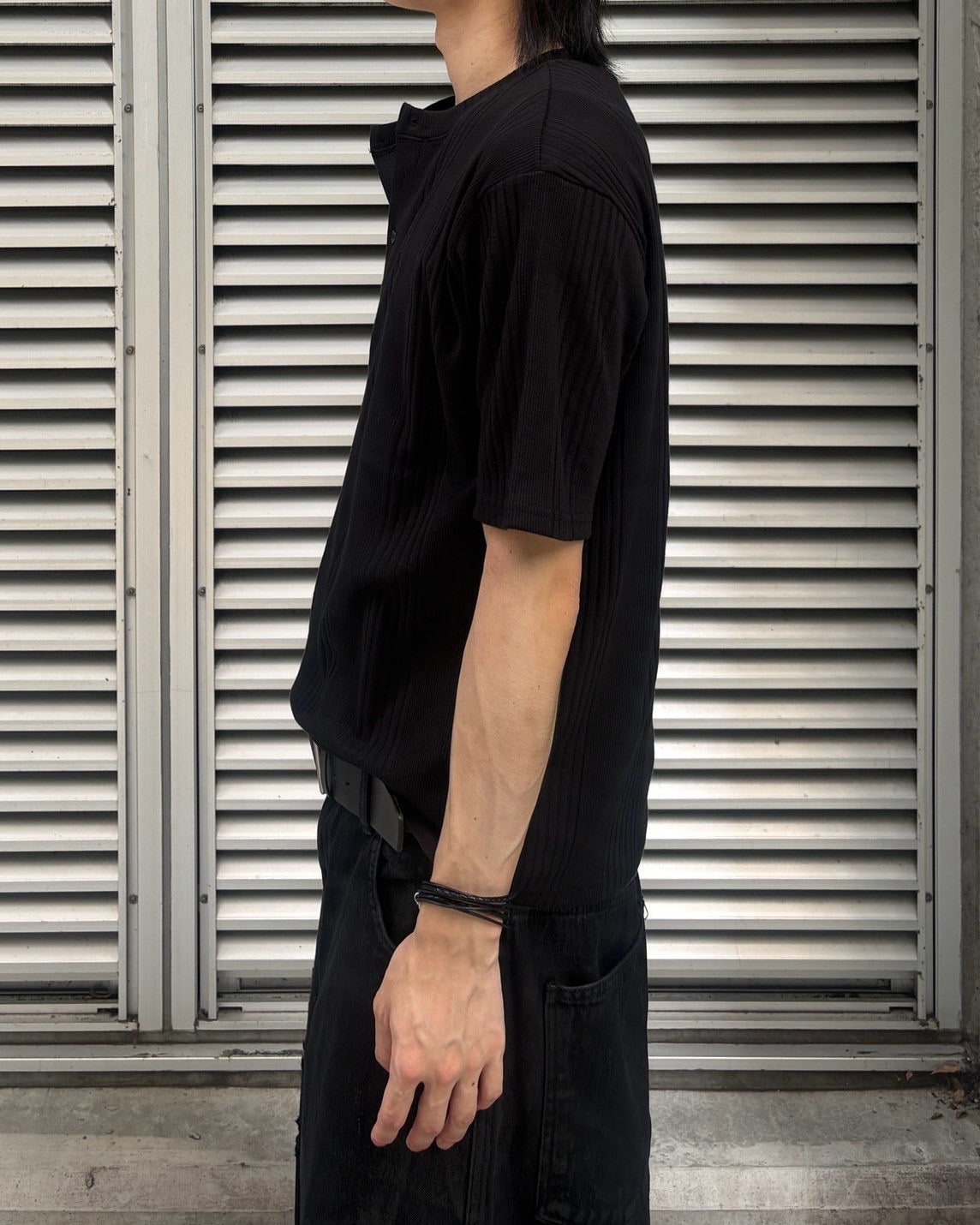 受注制【nmtc+】Ribbed Henley Neck Tee (3color)