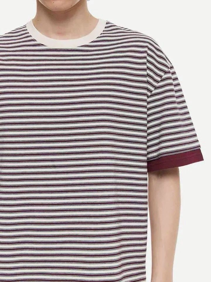 【DNSR】Layered Stripe Crop T-Shirt