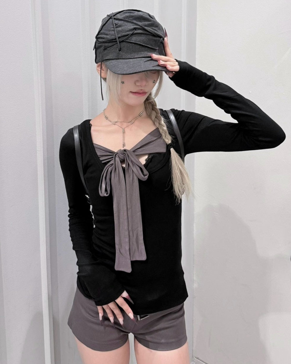 受注制【nmtc+】Ribbon Layered Long Sleeve Top (2color)