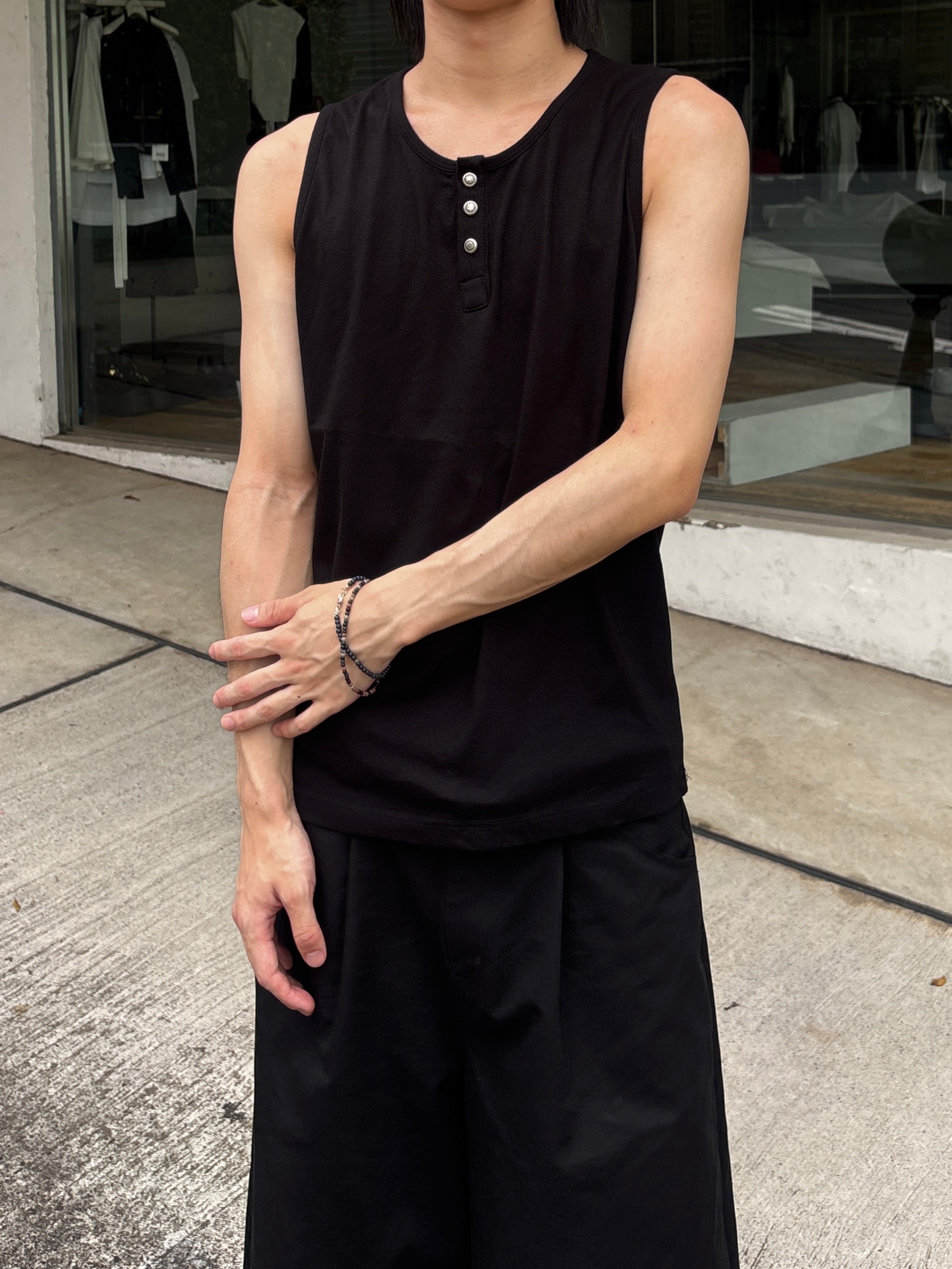 受注制【youll】Henley neck tank top (3color)
