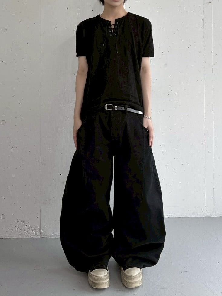 受注制【LUV CODE】lace up neck tee (4color)