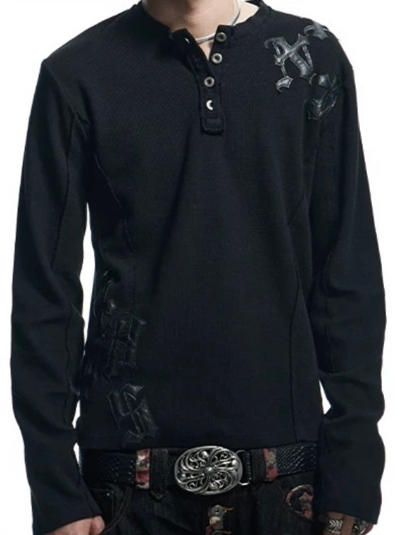 【DND4DES】Henley Collar Patch Long Sleeve
