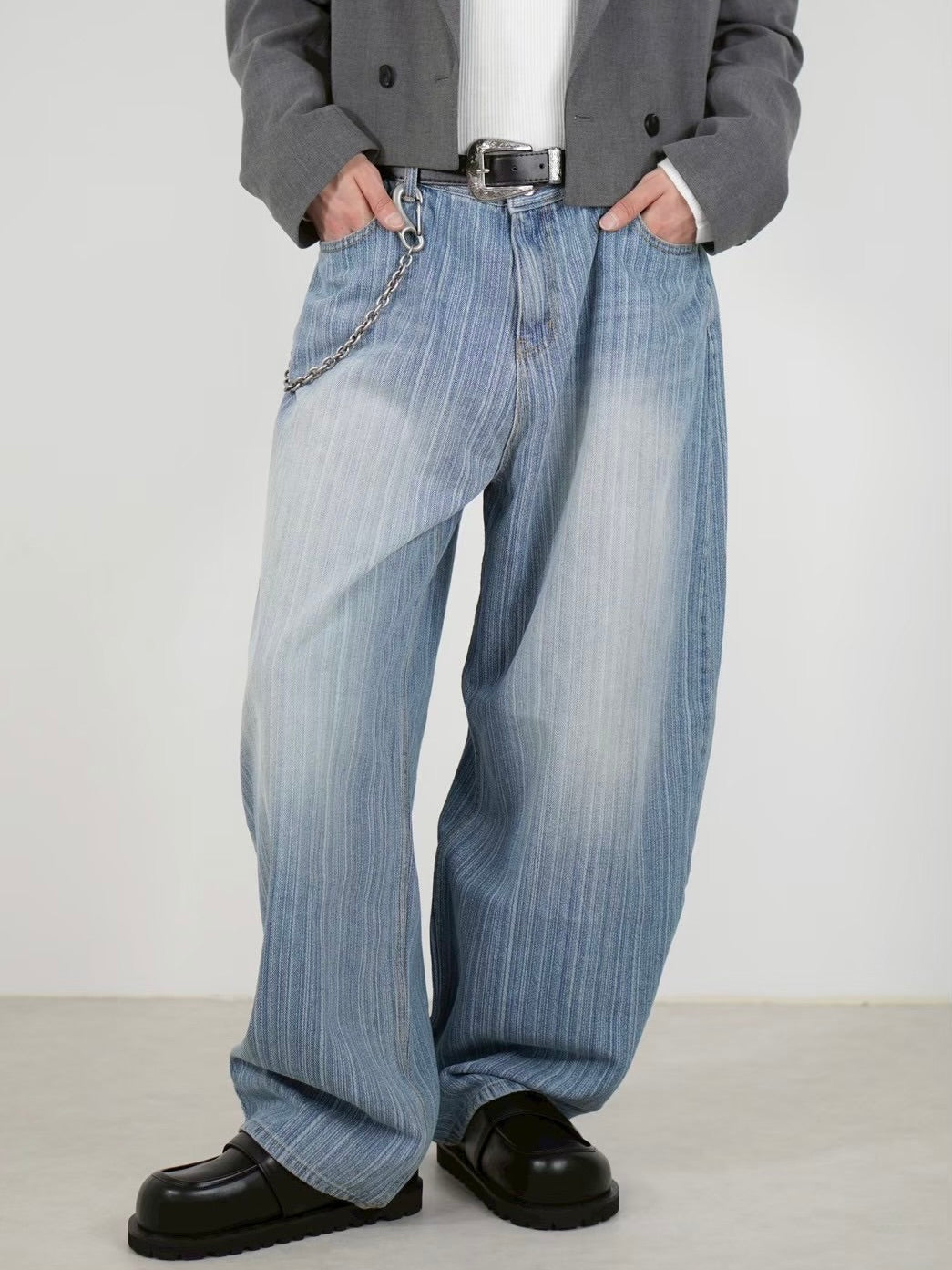 受注制【Chikashitsu +】wide stripe denim pants