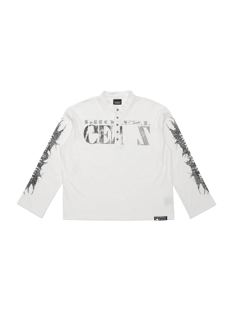 【F.V.V.O】Ribbed Printed Henley Long Sleeve
