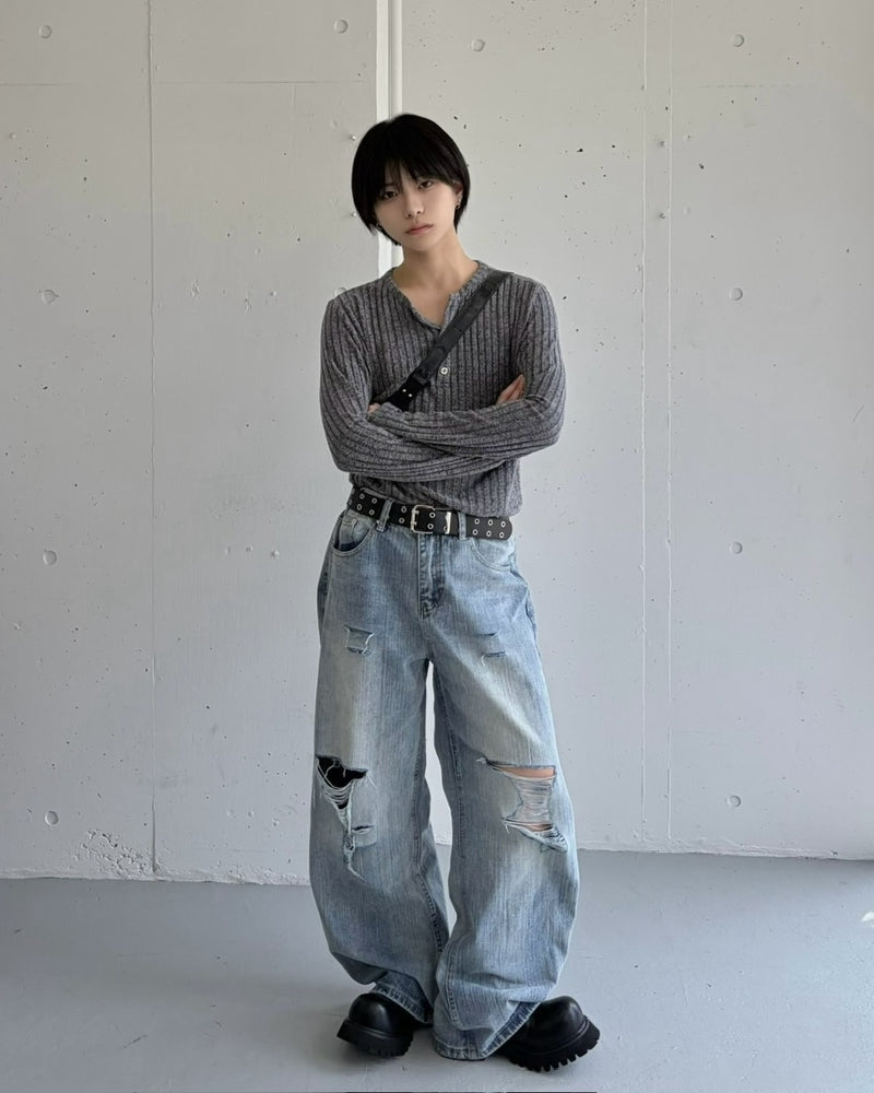国際配送【LUV CODE】washed damage denim balloon pants
