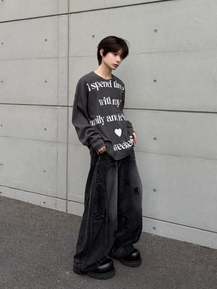 【LUV CODE】lettering waffle long sleeve tee