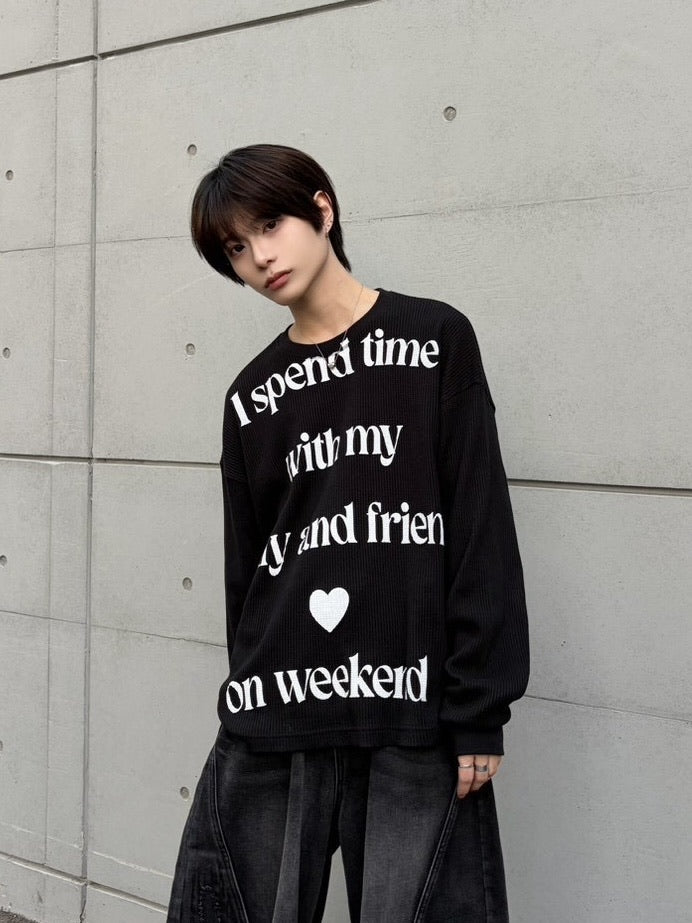 【LUV CODE】lettering waffle long sleeve tee