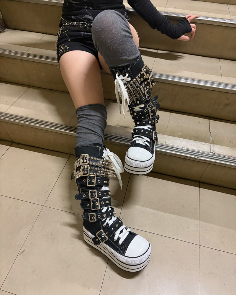 国際配送【Never mind the XU】studs belt platform sneaker boots