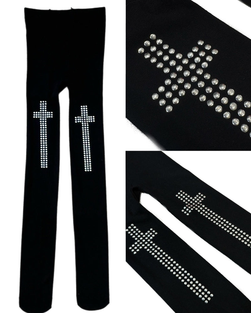 国際配送【Never mind the XU】Cross rhinestone tights