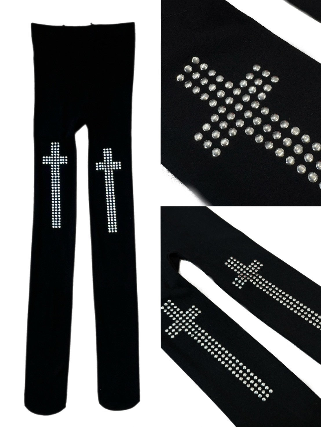 国際配送【Never mind the XU】Cross rhinestone tights