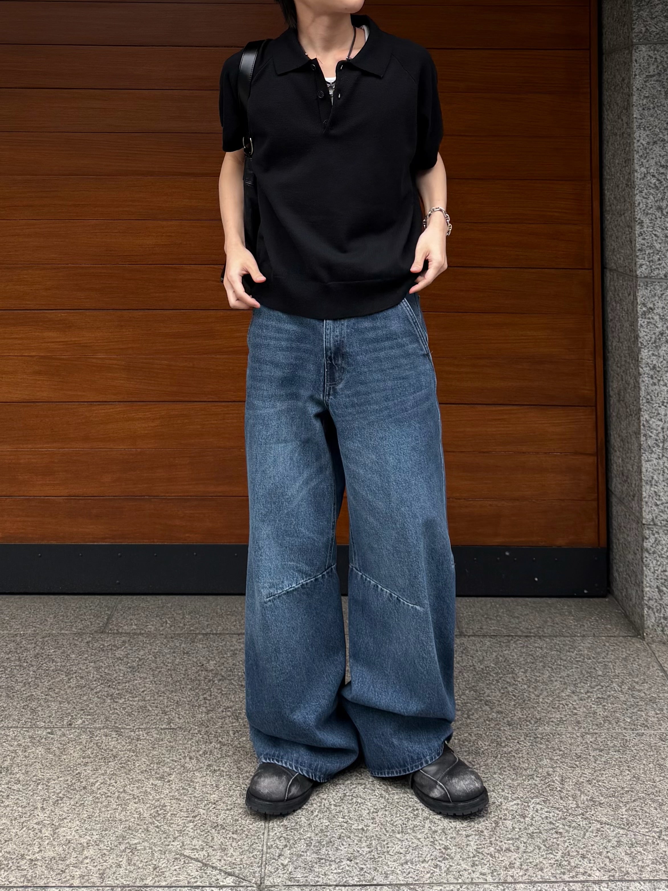 東京店WEB限定受注制【Chikashitsu +】cropped knit poloshirt (3color)