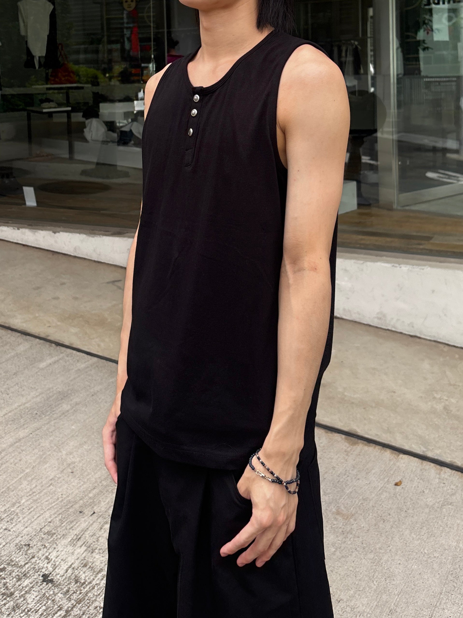 受注制【youll】Henley neck tank top (3color)