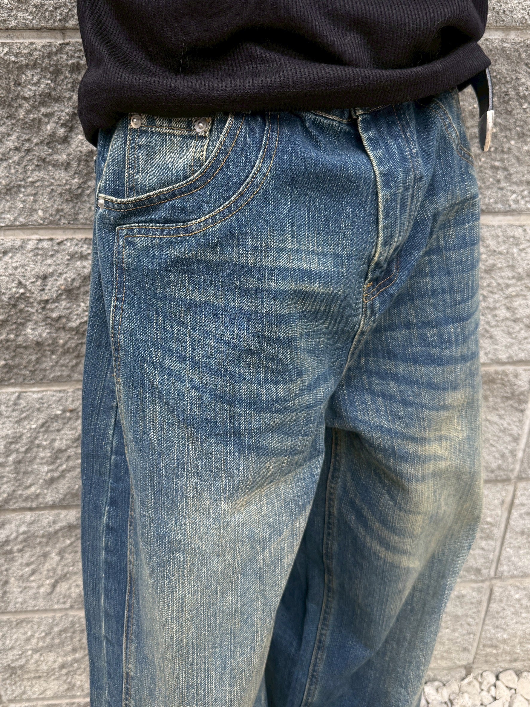 受注制【Chikashitsu +】double slub wide denim pants