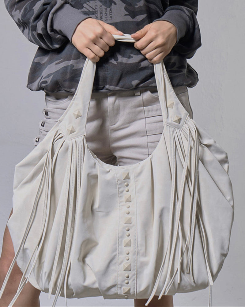 【FANCY CLUB】DRAPE FRINGE HOBO BAG