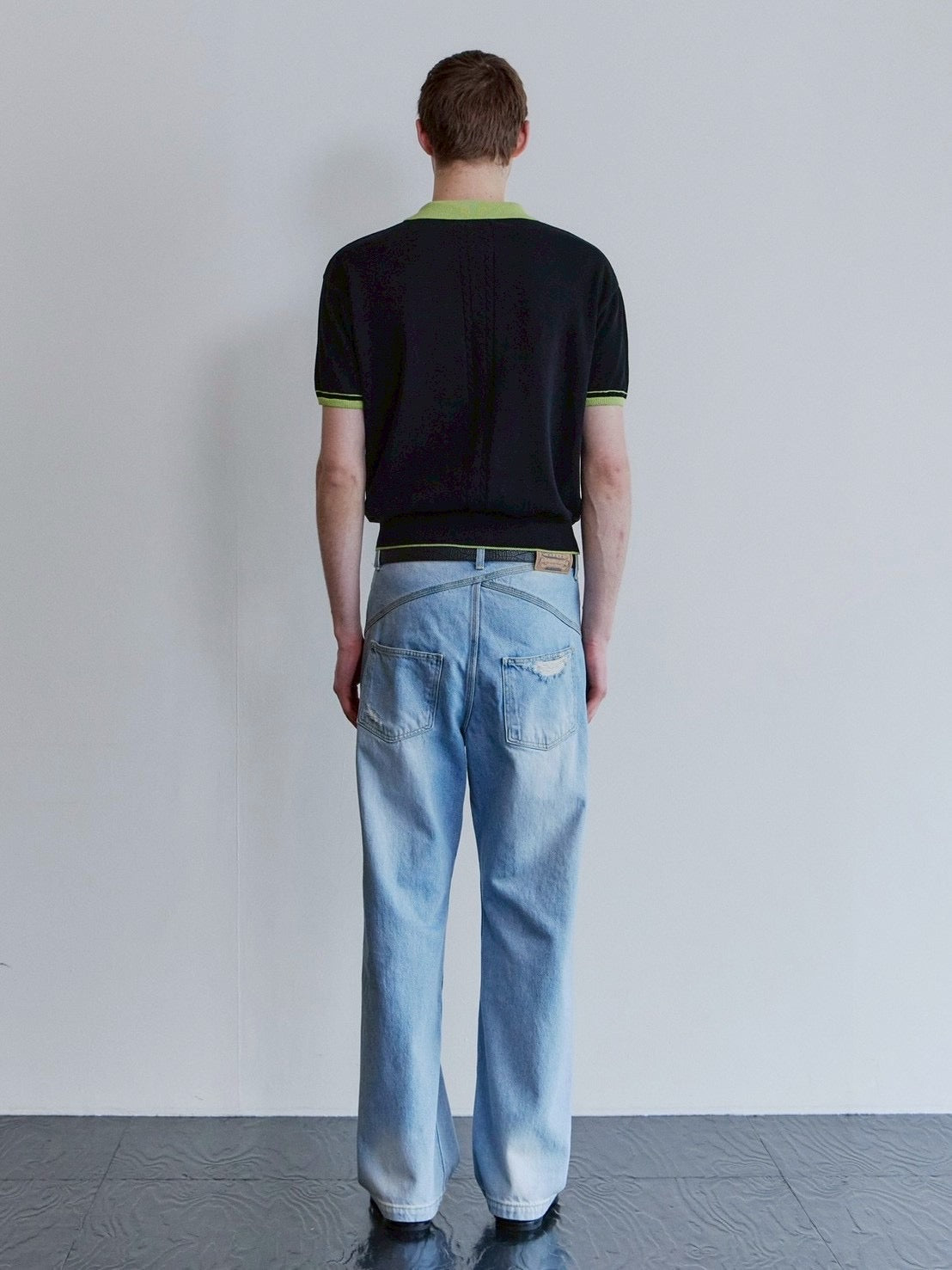 【Waviness】Accent Collar Polo Knit