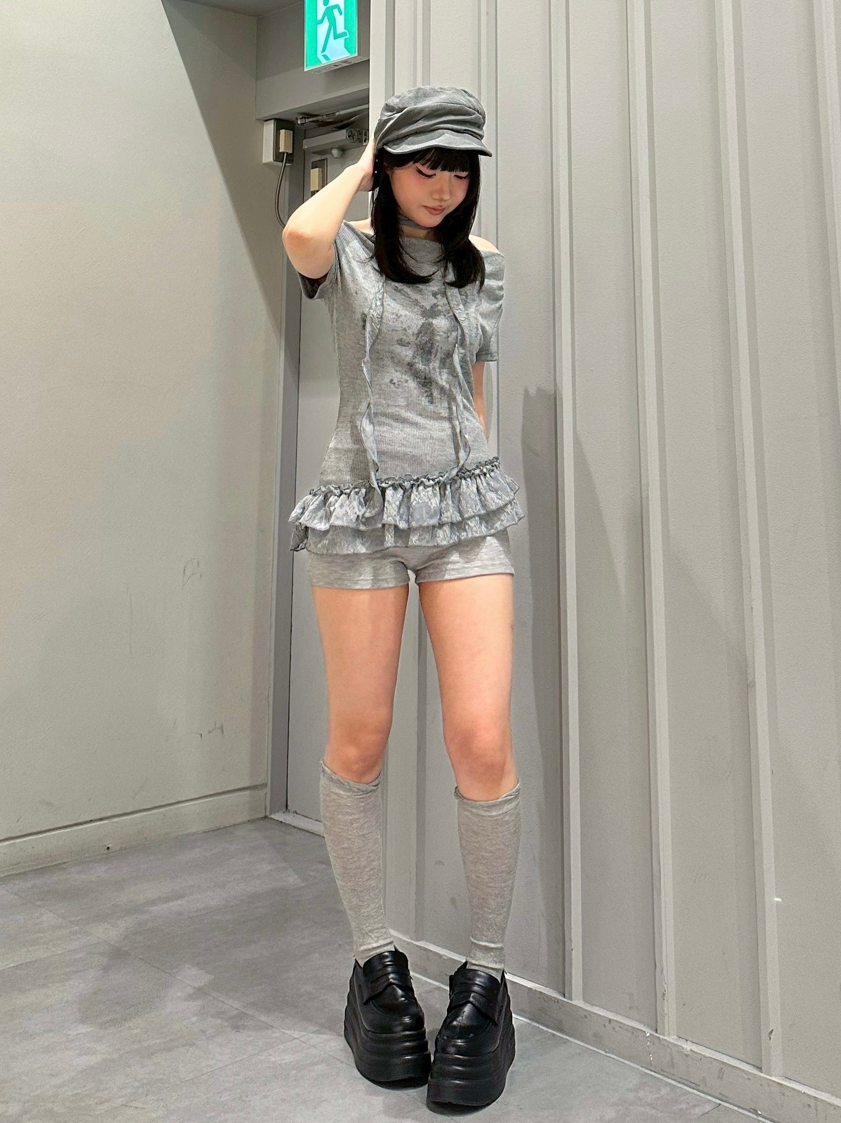 受注制【nmtc+】Drape Neck Frill Tee Scarf Set (3color)