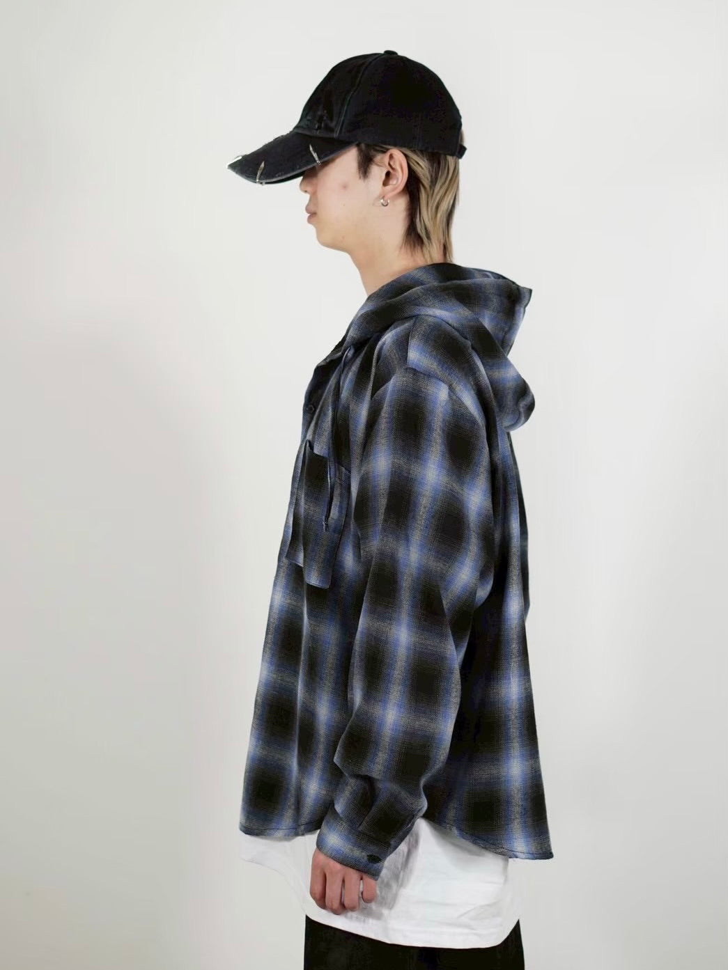 受注制【Chikashitsu +】tartan check hooded shirt (3color)
