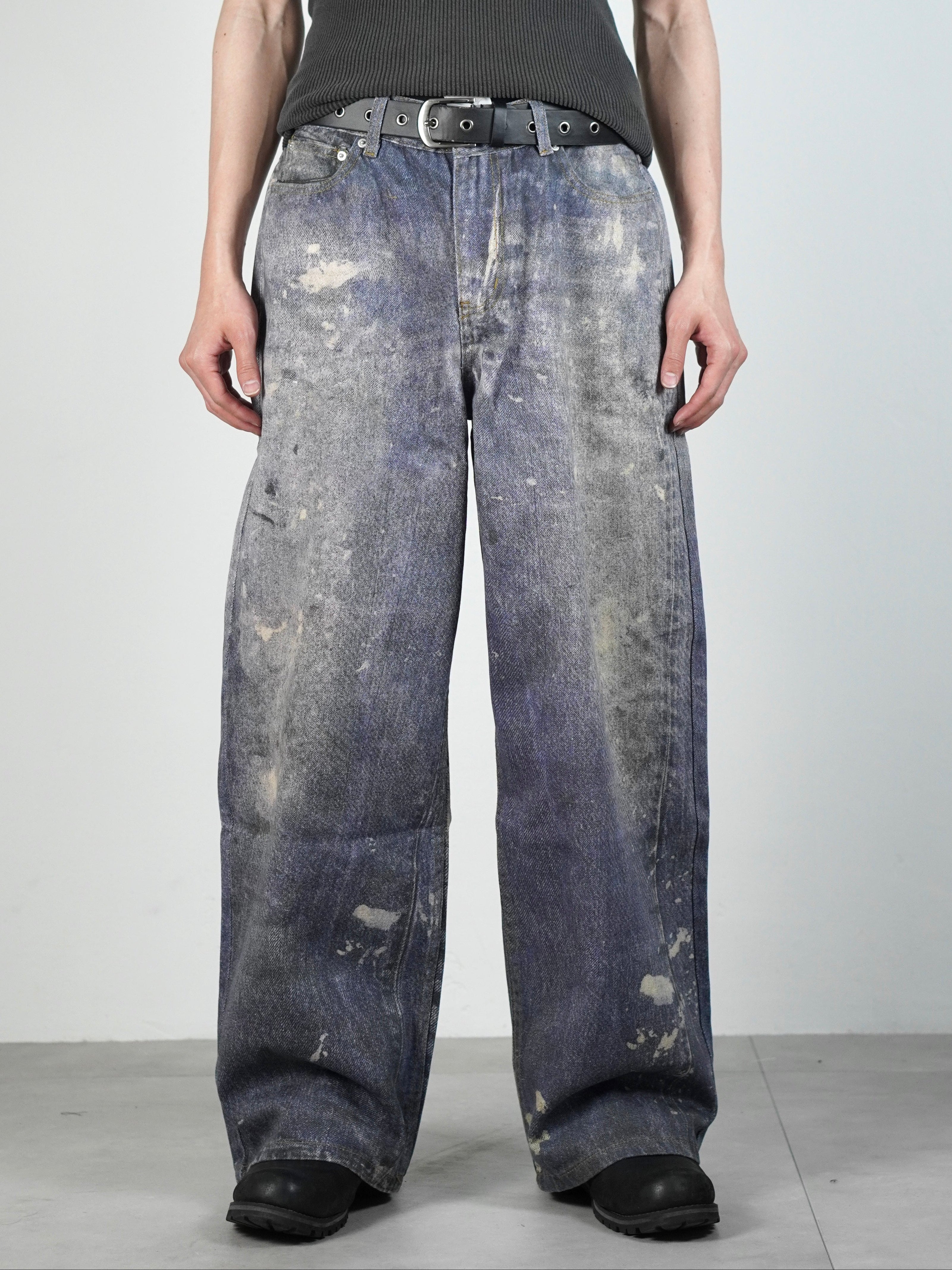受注制【Chikashitsu +】degital print wide denim pants